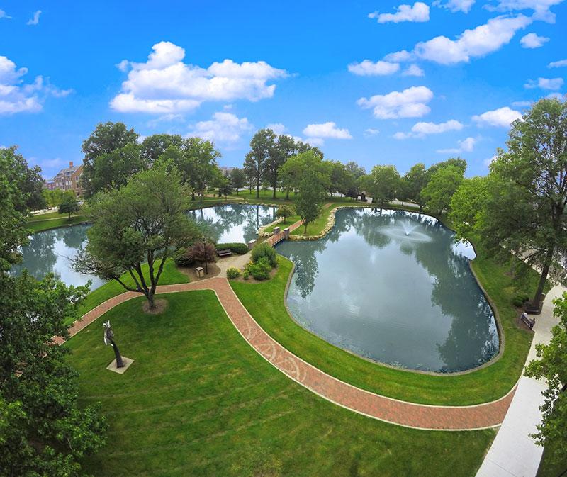 aerial of campus lakes